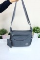 Gri Kadın Çapraz Askılı Postacı Omuz Çantası Krinkıl Kumaş Çok Gözlü Bölmeli Fermuarlı Astarlı 5313