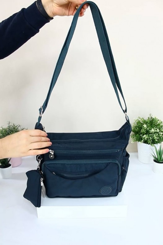 Petrol Kadın Çapraz Askılı Postacı Omuz Çantası Krinkıl Kumaş Çok Gözlü  Fermuarlı Astarlı 5313