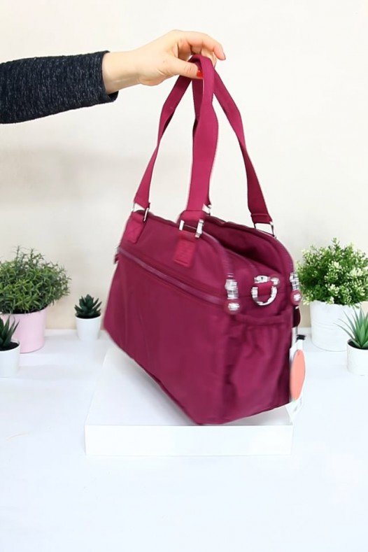 Bordo Kadın Çapraz Askılı Kol Omuz Çantası Krinkıl Kumaş Çok Gözlü Bölmeli Fermuarlı Astarlı 5320