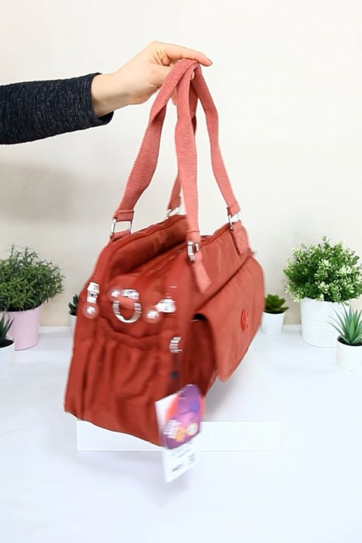 Kiremit Kadın Çapraz Askılı Kol Omuz Çantası Krinkıl Kumaş Çok Gözlü Bölmeli Fermuarlı Astarlı 5320