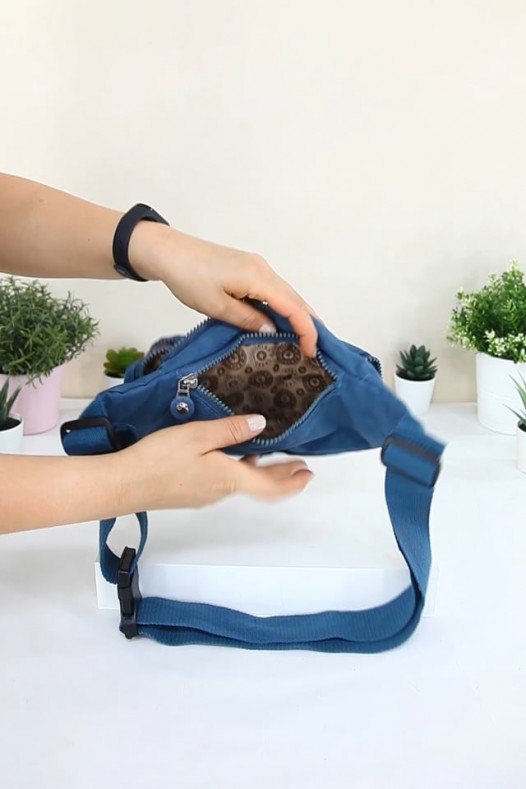 Mavi Kadın Bel ve Göğüs Çantası Body Bag Free Bag Krinkıl Kumaş Çok Bölmeli Fermuarlı Astarlı 5328