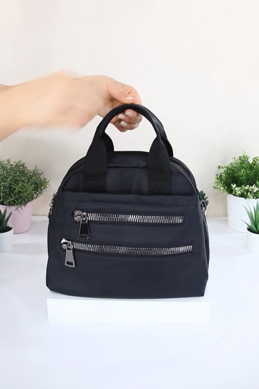 Siyah Kadın Çapraz Askılı El Omuz Çantası Su Geçirmez Saten Kumaş Çok Bölmeli Fermuarlı Astarlı 5330