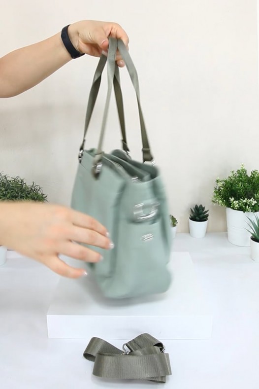 Su Yeşili Kadın Çapraz Askılı Kol Omuz Çantası Su Geçirmez İthal Saten Kumaş Çok Gözlü Astarlı 5339