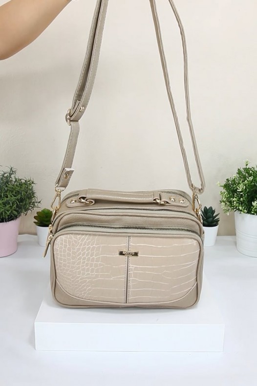 Açık Vizon Kadın Çapraz Askılı El Omuz Çantası Suni Deri 4 Gözlü Bölmeli Fermuarlı İçi Astarlı 5342