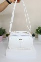 Beyaz Kadın Çapraz Askılı El Omuz Çantası Suni Deri 4 Gözlü Bölmeli Fermuarlı İçi Astarlı 5342