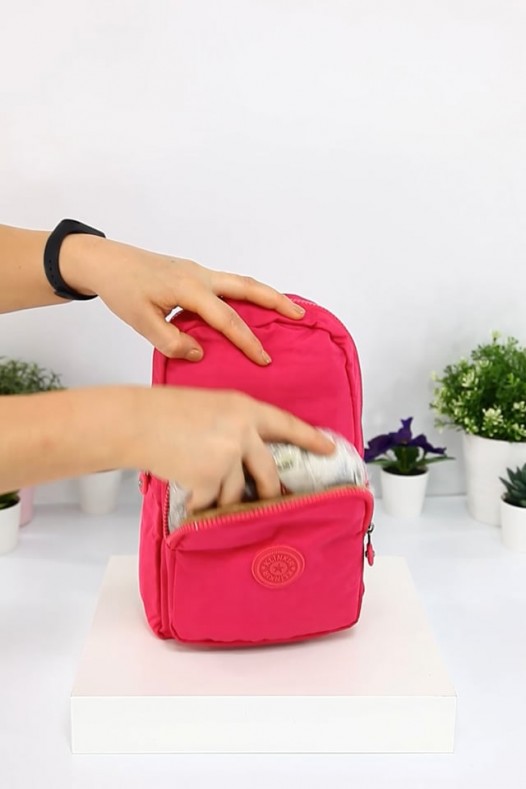 Pembe Orta Boy Kadın Göğüs ve Omuz Çantası Su Geçirmez İthal Krinkıl Kumaş Dört Bölmeli Astarlı 5344
