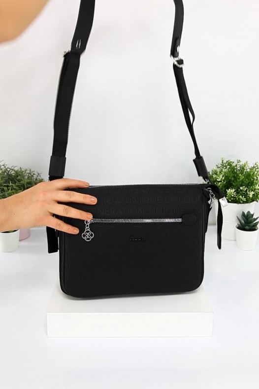 Siyah Orta Boy Günlük Kadın Çapraz Askılı Postacı Omuz Çantası Suni Deri Çok Gözlü Astarlı 5350