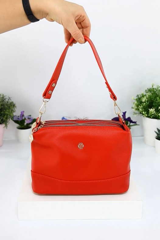 Kırmızı Orta Boy Günlük Kadın Çapraz Askılı Kol Omuz Çantası İthal Kaliteli Suni Deri Çok Gözlü 5357