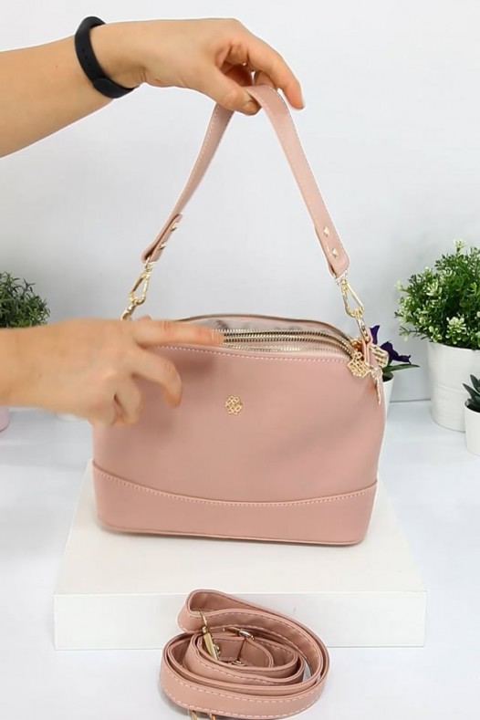 Pudra Orta Boy Günlük Kadın Çapraz Askılı Kol Omuz Çantası İthal Kaliteli Suni Deri Çok Gözlü 5357