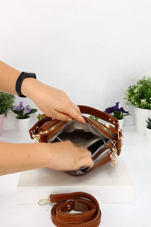 Taba Orta Boy Günlük Kadın Çapraz Askılı Kol Omuz Çantası İthal Kaliteli Suni Deri Çok Gözlü 5357