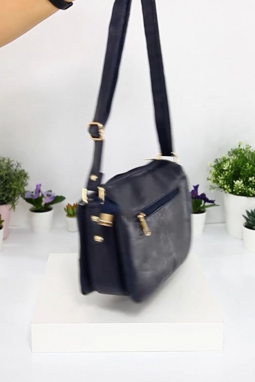 Lacivert Orta Boy Günlük Kadın Çapraz Omuz Çantası İthal Kaliteli Suni Deri Çok Gözlü Astarlı 5358