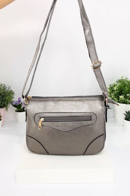 Gri Orta Boy Günlük Kadın Çapraz Omuz Çantası İthal Kaliteli Suni Deri Çok Gözlü Astarlı 5358