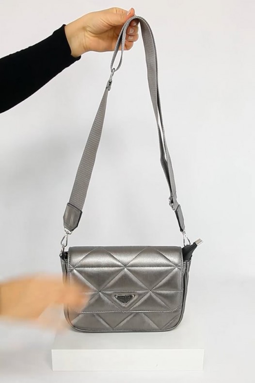 Gri Orta Boy Günlük Kadın Çapraz Askılı Postacı Omuz Çantası Suni Deri İki Gözlü Astarlı 5404