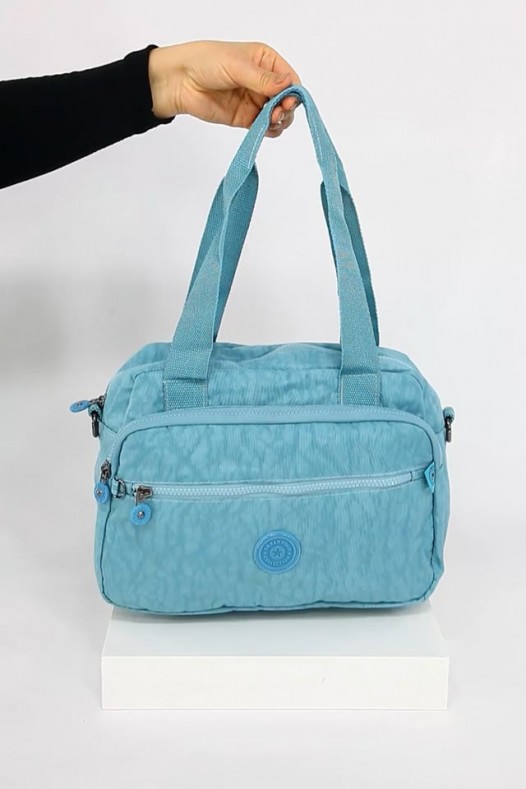 Mavi Orta Boy Günlük Kadın Çapraz Askılı Kol Omuz Çantası Su Geçirmez İthal Krinkıl Kumaş 5383