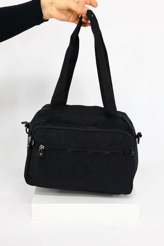 Siyah Orta Boy Günlük Kadın Çapraz Askılı Kol Omuz Çantası Su Geçirmez İthal Krinkıl Kumaş 5383