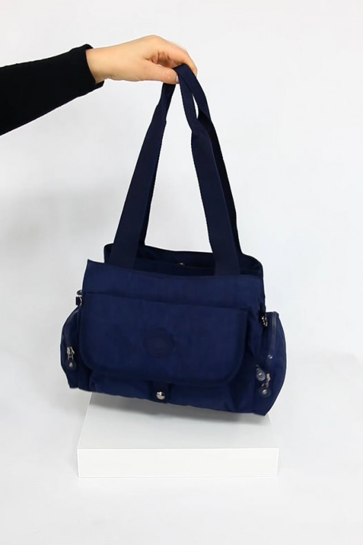 Lacivert Orta Boy Günlük Kadın Çapraz Askılı Omuz Çantası Su Geçirmez İthal Krinkıl Kumaş 5380
