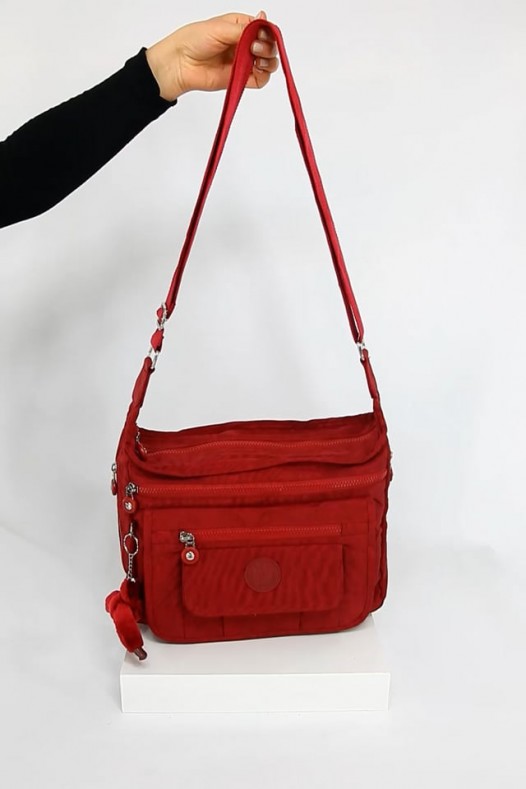 Kırmızı Orta Boy Günlük Kadın Çapraz Postacı Omuz Çantası Su Geçirmez İthal Krinkıl Kumaş 5378