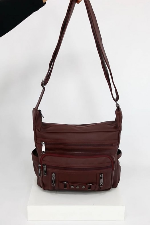 Bordo Orta Boy Günlük Kadın Çapraz Askılı Postacı Omuz Çantası İthal Kaliteli Suni Deri Astarlı 5374
