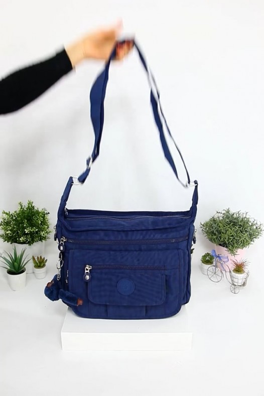 Lacivert Orta Boy Günlük Kadın Çapraz Askı Postacı Omuz Çantası Su Geçirmez İthal Krinkıl Kumaş 5378