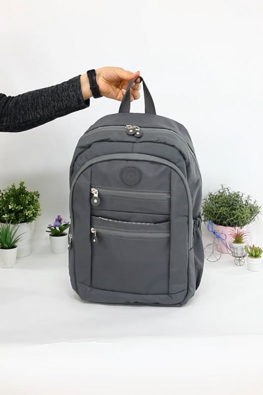 Gri Büyük Boy Günlük Kadın El Askılı Sırt Çantası Su Geçirmez İthal Krinkıl Kumaş Çok Gözlü 5430