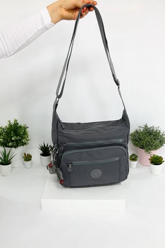 Gri Orta Boy Günlük Kadın Çapraz Askılı Postacı Omuz Çantası Krinkıl Kumaş Çok Gözlü Bölmeli 5425