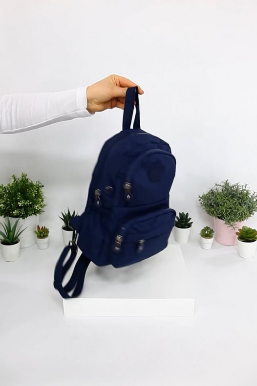 Lacivert Orta Boy Günlük Kadın Göğüs ve Sırt Çantası Body Bag Free Bag Krinkıl Kumaş Çok Gözlü 5426