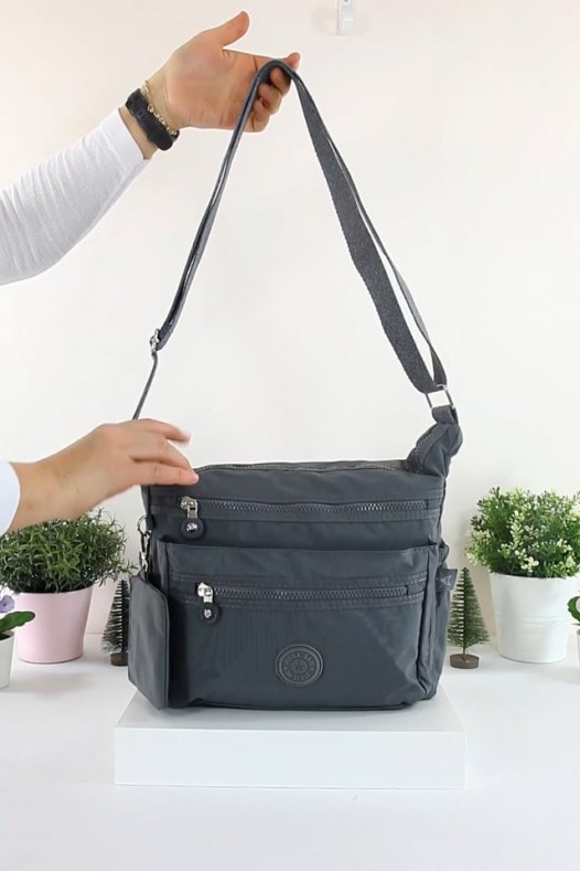 Gri Orta Boy Günlük Kadın Çapraz Askılı Postacı Omuz Çantası Su Geçirmez Krinkıl Çok Gözlü 5435