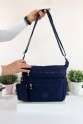 Lacivert Orta Boy Günlük Kadın Çapraz Askılı Postacı Omuz Çantası Su Geçirmez Krinkıl Çok Gözlü 5435