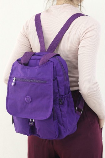 Mor Kadın El Askılı Sırt Çantası Krinkıl Kumaş Çok Gözlü Bölmeli Fermuarlı İçi Astarlı 5297