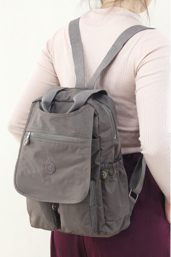 Koyu Vizon Kadın El Askılı Sırt Çantası Krinkıl Kumaş Çok Gözlü Bölmeli Fermuarlı İçi Astarlı 5297