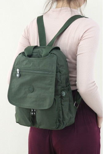 Yeşil Kadın El Askılı Sırt Çantası Krinkıl Kumaş Çok Gözlü Bölmeli Fermuarlı İçi Astarlı 5297