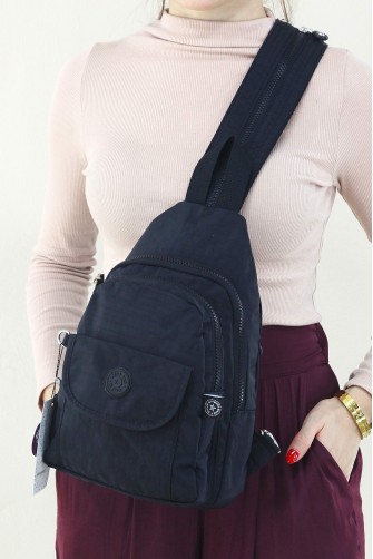 Siyah Kadın Göğüs ve Sırt Çantası Krinkıl Kumaş Çok Gözlü Bölmeli Fermuarlı İçi Astarlı 5304