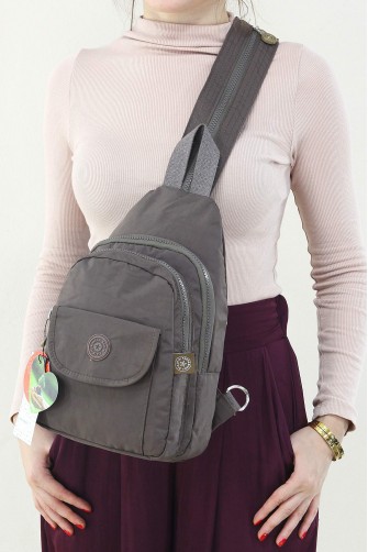 Koyu Vizon Kadın Göğüs ve Sırt Çantası Krinkıl Kumaş Çok Gözlü Bölmeli Fermuarlı İçi Astarlı 5304