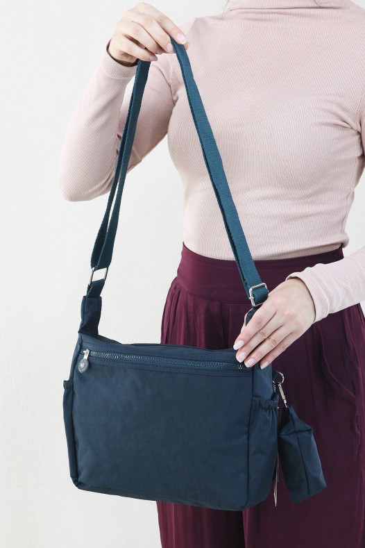 Petrol Kadın Çapraz Askılı Postacı Omuz Çantası Krinkıl Kumaş Çok Gözlü  Fermuarlı Astarlı 5313