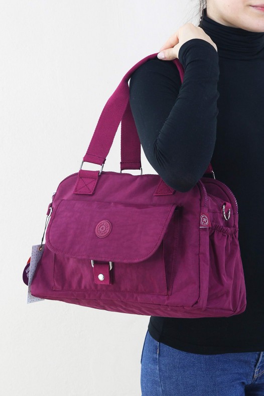 Bordo Kadın Çapraz Askılı Kol Omuz Çantası Krinkıl Kumaş Çok Gözlü Bölmeli Fermuarlı Astarlı 5320