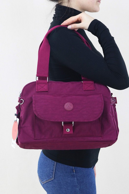 Bordo Kadın Çapraz Askılı Kol Omuz Çantası Krinkıl Kumaş Çok Gözlü Bölmeli Fermuarlı Astarlı 5320