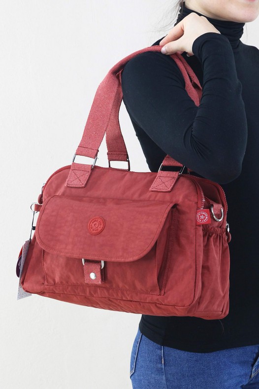 Kiremit Kadın Çapraz Askılı Kol Omuz Çantası Krinkıl Kumaş Çok Gözlü Bölmeli Fermuarlı Astarlı 5320