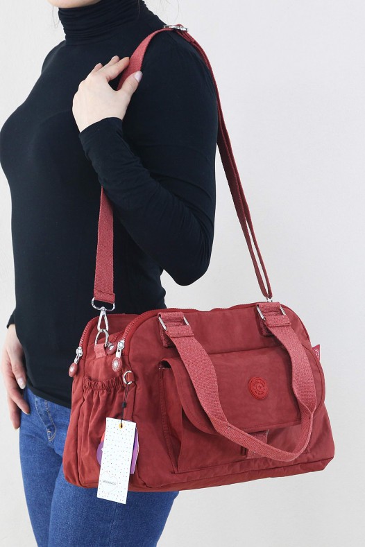 Kiremit Kadın Çapraz Askılı Kol Omuz Çantası Krinkıl Kumaş Çok Gözlü Bölmeli Fermuarlı Astarlı 5320