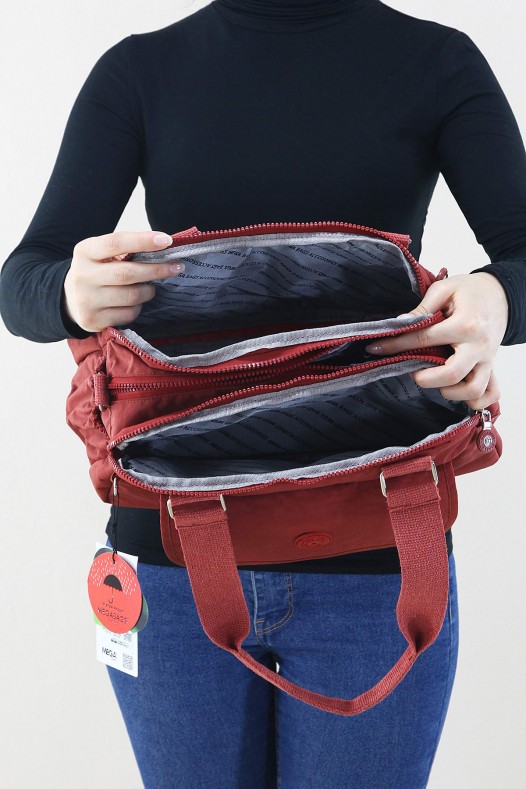 Kiremit Kadın Çapraz Askılı Kol Omuz Çantası Krinkıl Kumaş Çok Gözlü Bölmeli Fermuarlı Astarlı 5320