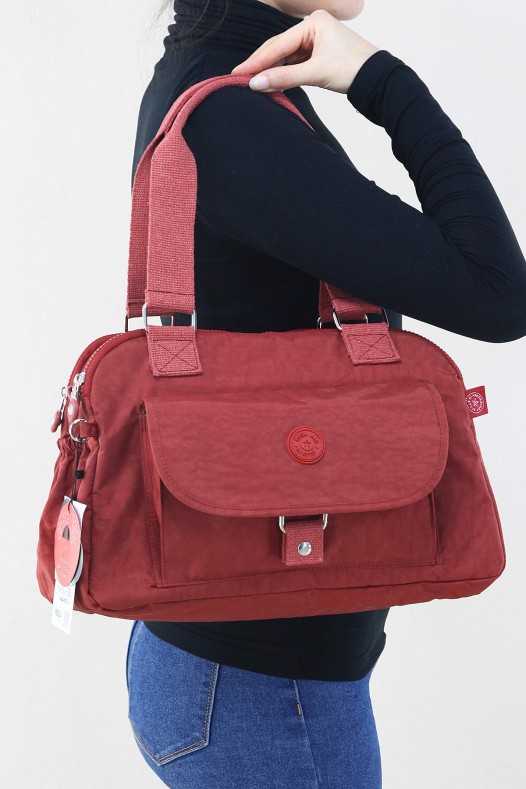 Kiremit Kadın Çapraz Askılı Kol Omuz Çantası Krinkıl Kumaş Çok Gözlü Bölmeli Fermuarlı Astarlı 5320