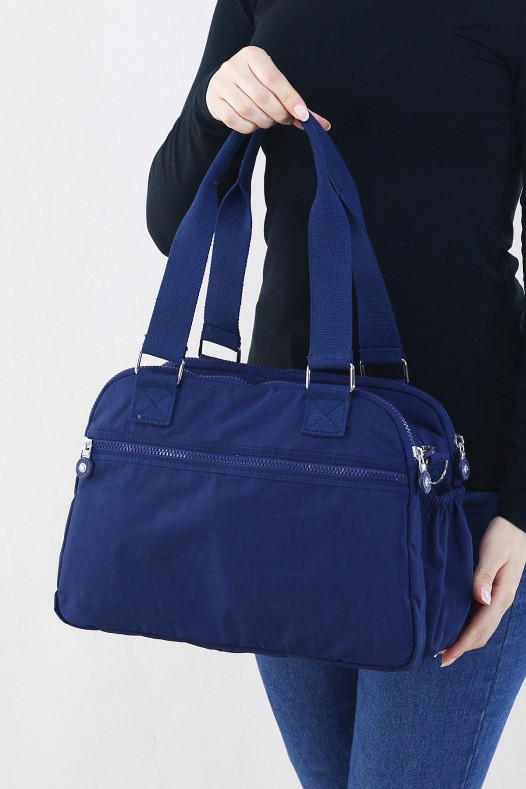 Lacivert Kadın Çapraz Askılı Kol Omuz Çantası Krinkıl Kumaş Çok Gözlü Bölmeli Fermuarlı Astarlı 5320