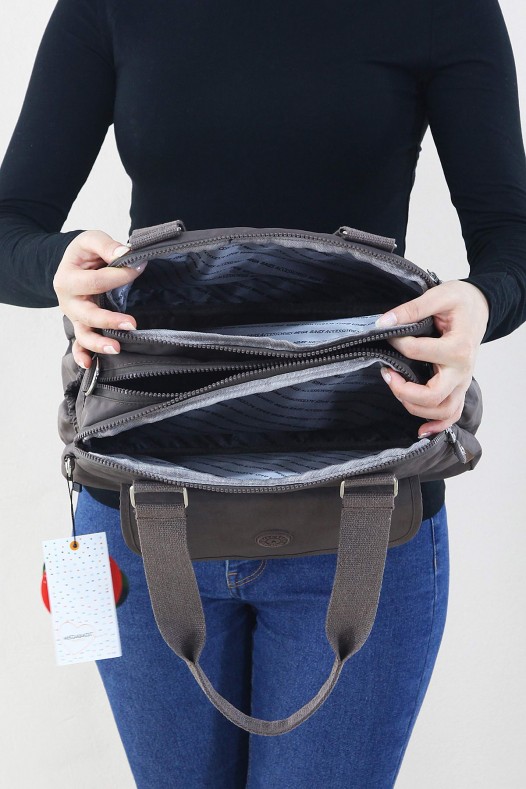 Vizon Kadın Çapraz Askılı Kol Omuz Çantası Krinkıl Kumaş Çok Gözlü Bölmeli Fermuarlı Astarlı 5320