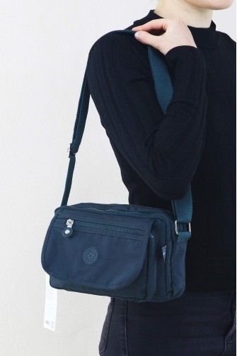 Petrol Kadın Çapraz Askılı Postacı Omuz Çantası Krinkıl Kumaş Çok Bölmeli Fermuarlı Astarlı 5321