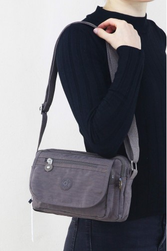 Vizon Kadın Çapraz Askılı Postacı Omuz Çantası Krinkıl Kumaş Çok Bölmeli Fermuarlı Astarlı 5321