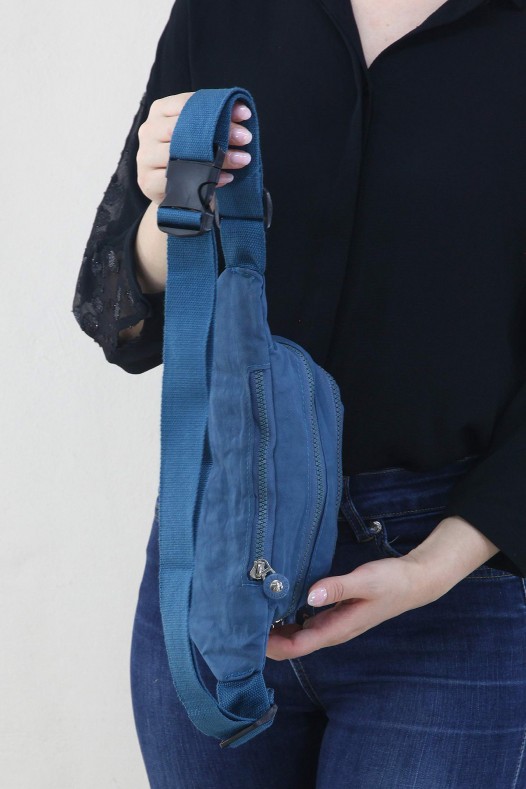 Mavi Kadın Bel ve Göğüs Çantası Body Bag Free Bag Krinkıl Kumaş Çok Bölmeli Fermuarlı Astarlı 5328
