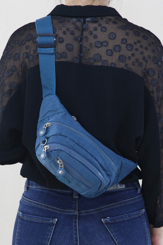 Mavi Kadın Bel ve Göğüs Çantası Body Bag Free Bag Krinkıl Kumaş Çok Bölmeli Fermuarlı Astarlı 5328