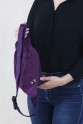Mor Kadın Bel ve Göğüs Çantası Body Bag Free Bag Krinkıl Kumaş Çok Gözlü Fermuarlı Astarlı 5328