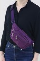 Mor Kadın Bel ve Göğüs Çantası Body Bag Free Bag Krinkıl Kumaş Çok Gözlü Fermuarlı Astarlı 5328