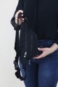 Siyah Kadın Bel ve Göğüs Çantası Body Bag Free Bag Krinkıl Kumaş Çok Bölmeli Fermuarlı Astarlı 5328