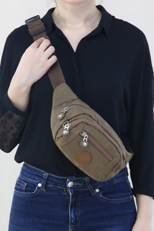 Vizon Kadın Bel ve Göğüs Çantası Body Bag Free Bag Krinkıl Kumaş Çok Gözlü Fermuarlı Astarlı 5328